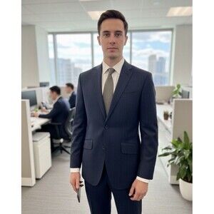 Ted Baker Endurance ‘Jones CT’ Wool Stitched Lapel Navy Striped Suit 36R 28x30